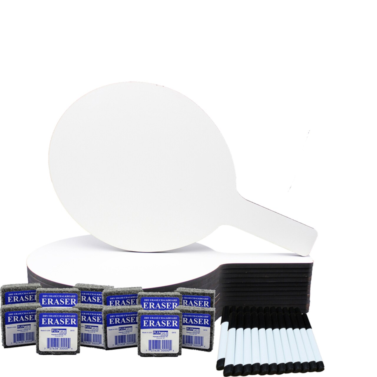 Dry Erase 7" X 12" Answer Paddle + Pen And Eraser Set, 12 Sets